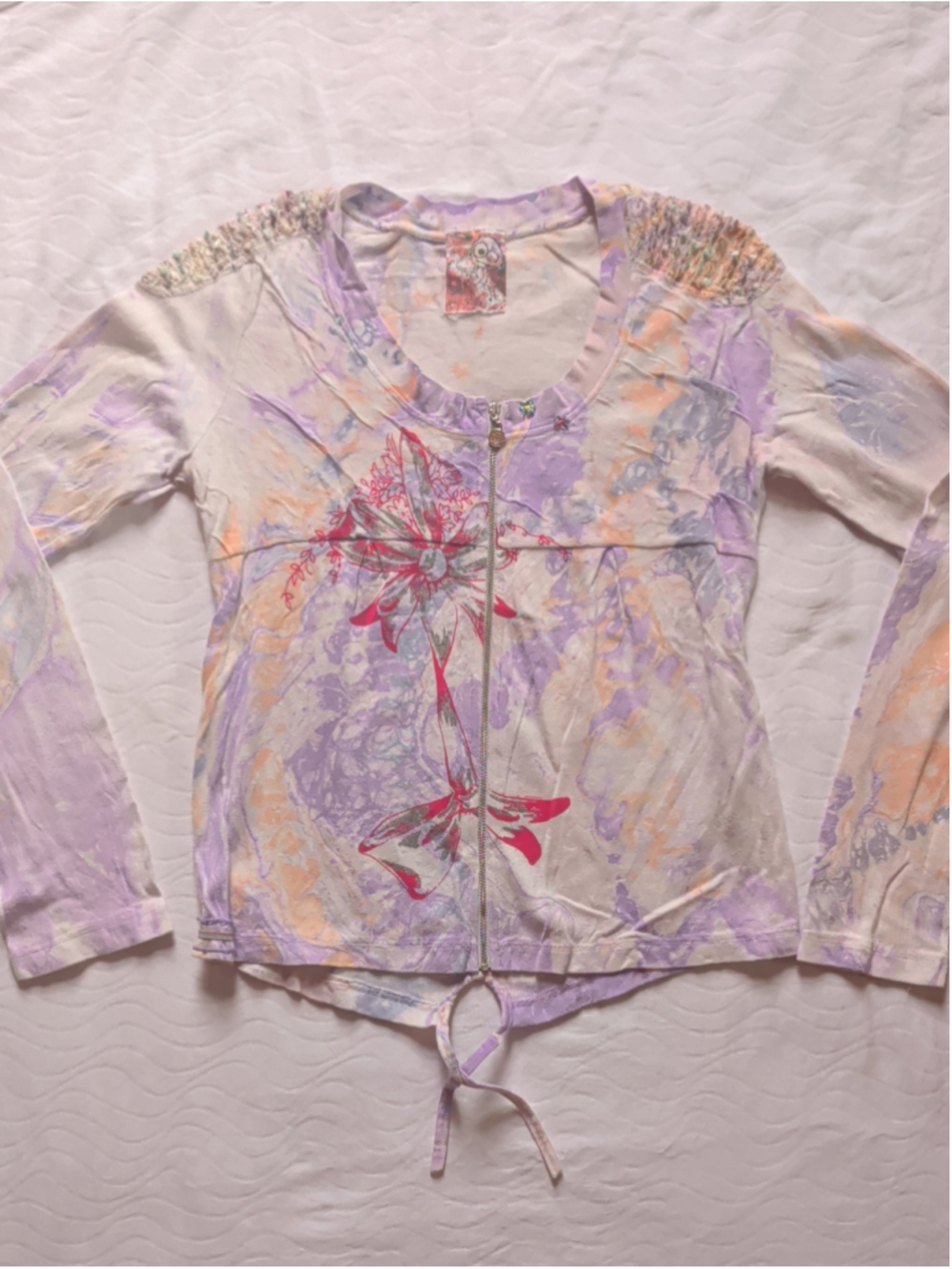 RARE Sweater House Zip-Up Sweater Size 4 Purple White Floral Cool Detailing 😍